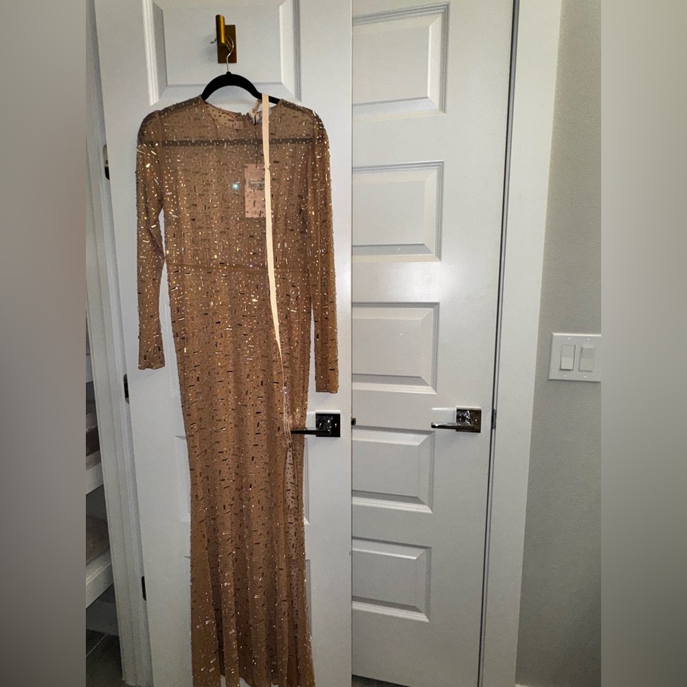 Oh Polly Shimmering Gold Long Sleeve Dress